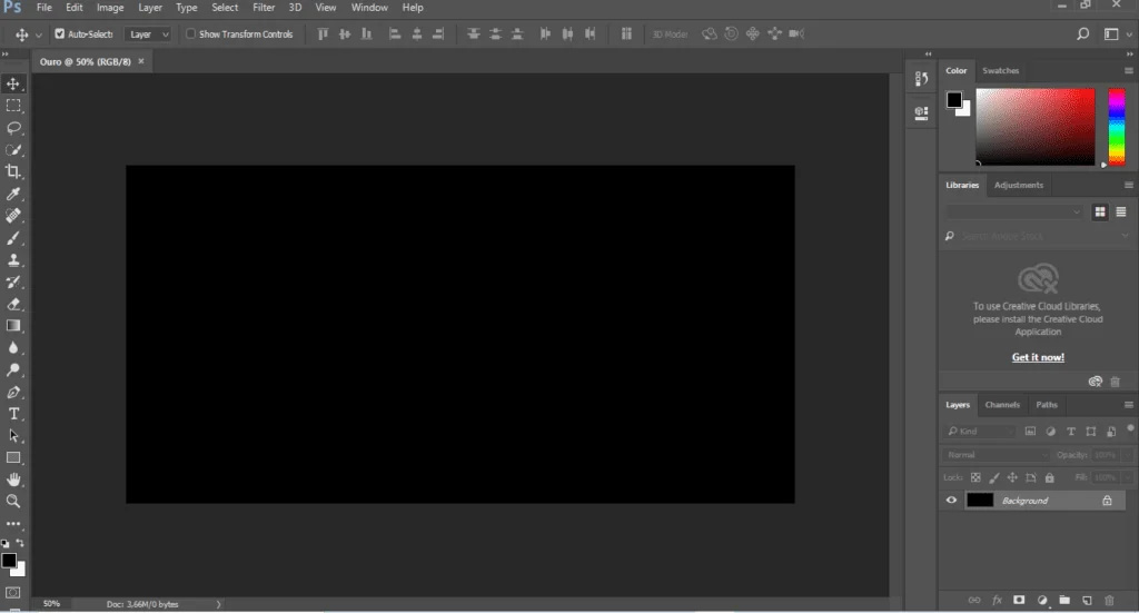 O novo documento do Photoshop. Efeito de texto dourado no Photoshop