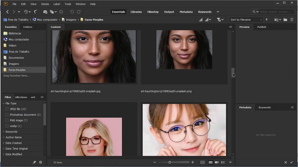 Use a barra de rolagem para rolar para cima e para baixo nas miniaturas quando necessário.