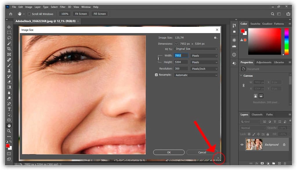 Comando de tamanho de imagem do Photoshop