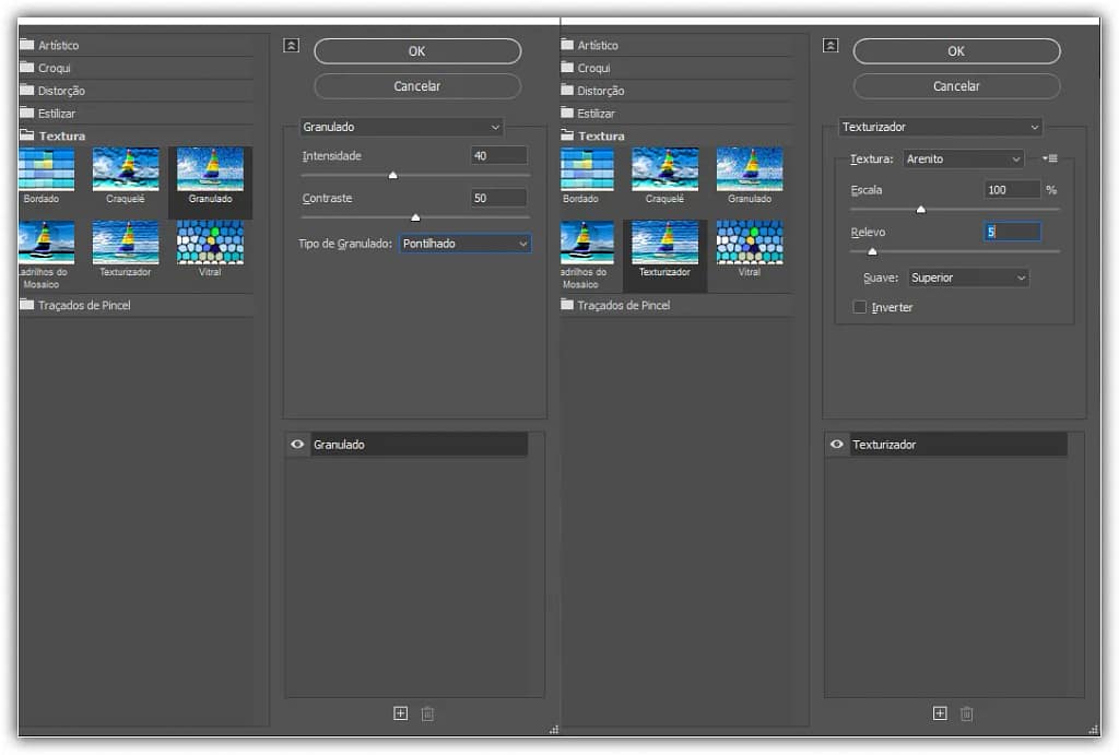 Aplicando filtro de textura granulado e texturizado arenito