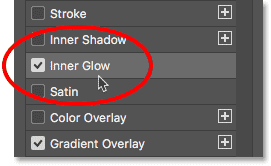 Adicionando um efeito de camada Inner Glow ao texto dourado no Photoshop