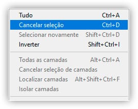 Remova as seleções escolhendo Cancelar seleção no menu Selecionar.