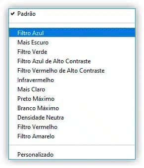 Escolhendo a predefinição Filtro Azul.