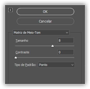 As configurações do filtro de meio-tom.