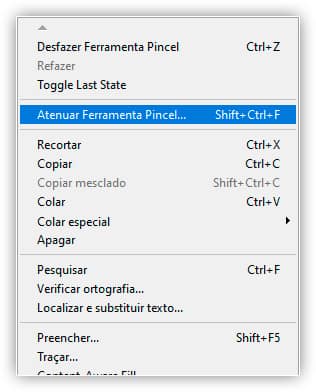 O nome real da opção Fade muda dependendo da última edição que foi feita.