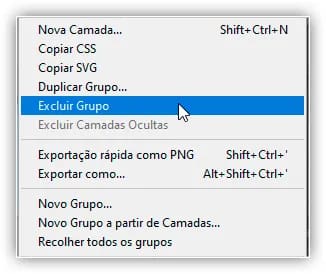 Escolhendo a opção "Excluir grupo".