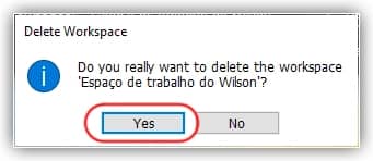Confirme que deseja excluir o espaço de trabalho.