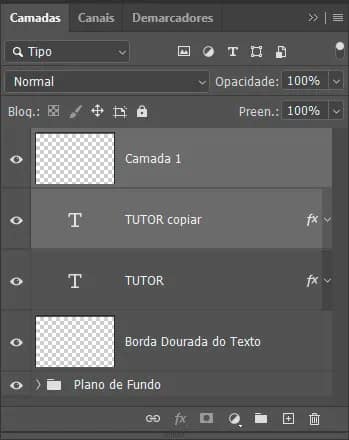 Agora crie uma nova camada e mova-a para abaixo da sua camada de Texto.