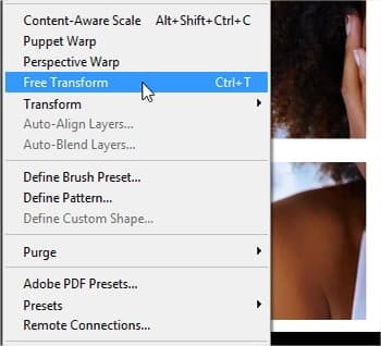 Em seguida, vá até o menu Edit e escolha Free Transform