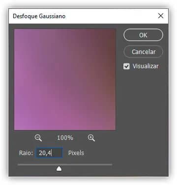 A caixa de diálogo do filtro Desfoque Gaussiano.