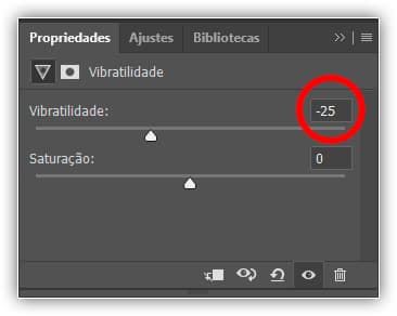 Arrastando o controle deslizante Vibração para reduzir a saturação da cor.