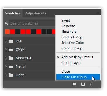 Selecionando o comando Close Tab Group.