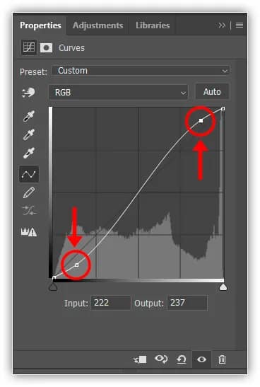 Aumentar o contraste na imagem remodelando a linha diagonal na caixa de diálogo Curvas em uma curva "S".