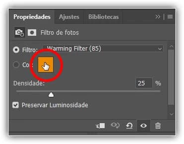 Clicando novamente na amostra de cores.