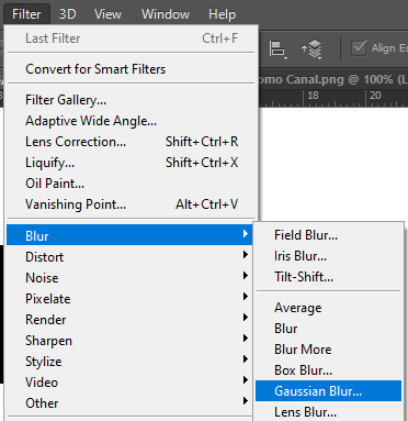 Vá em Filter Blur Gaussian Blur. Efeito de texto com explosão de luz