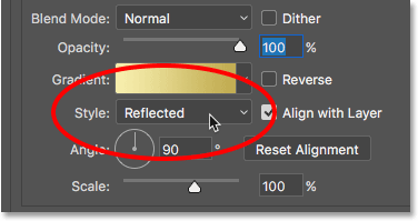 Alterando a opção Estilo para Refletido