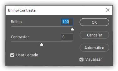 Aumentando o valor do brilho com Usar legado habilitado.