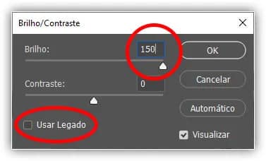 Desativando Usar legado e aumentando novamente o valor de brilho.