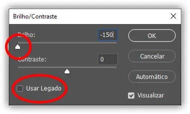 Diminuindo o valor do brilho com Usar legado desativado.