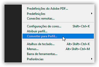 Indo para Editar> Converter para perfil.