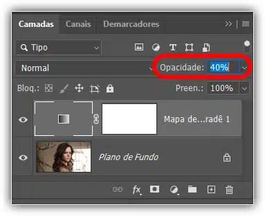 Reduzindo a opacidade para 40 por cento.