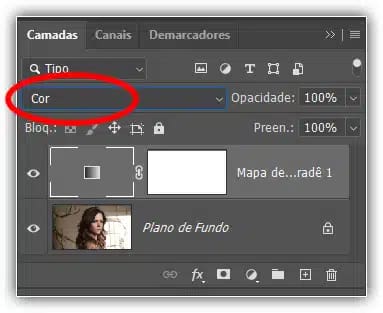 Alterando o modo de mesclagem do mapa de gradiente para Cor.