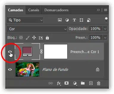 Use o ícone de visibilidade para ativar e desativar o efeito.