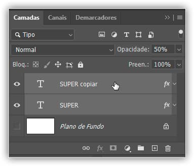 Selecionando as camadas de texto.