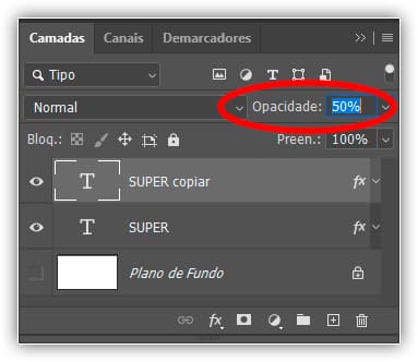 Reduzindo a opacidade para 50%.