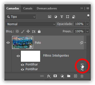Abrindo as opções de mesclagem do segundo filtro Pontilhar.
