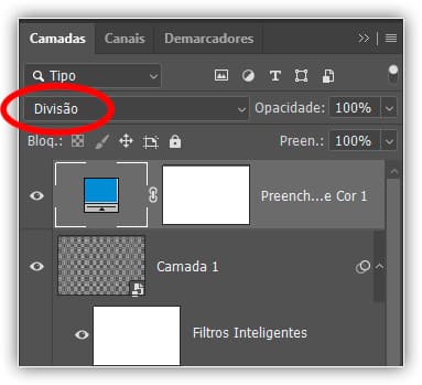 Alterando o modo de mesclagem para Divisão.