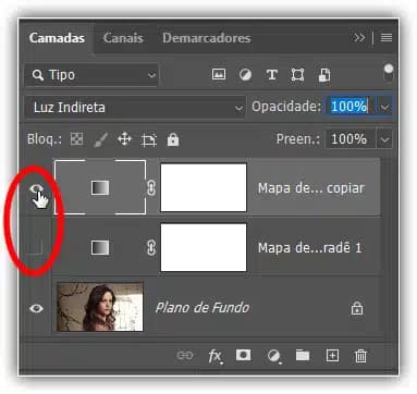 Use os ícones de visibilidade para alternar entre mapas de gradiente.