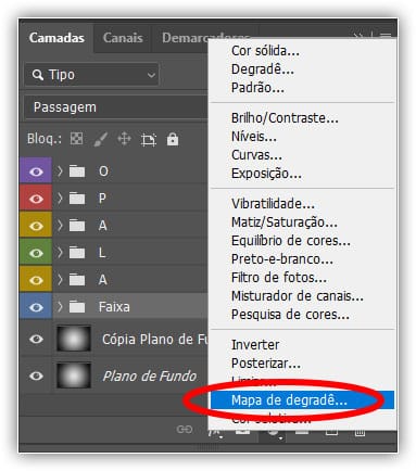 Criar nova camada de preenchimento ou ajuste.