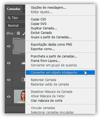 Escolhendo o comando Converter em Objeto Inteligente.