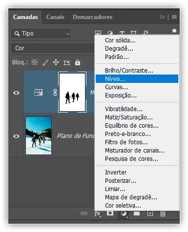 Adicionando uma camada de ajuste de Níveis.