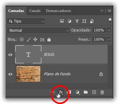 Clique no ícone “Adicionar um estilo de camada” na parte inferior da paleta Camadas.