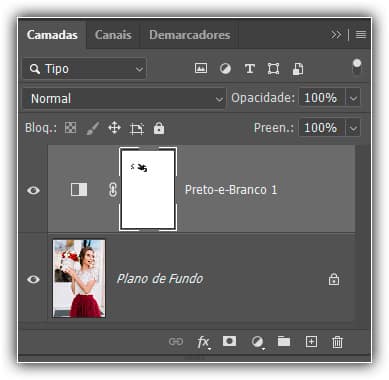 A camada de ajuste de preto e branco recém-adicionada.