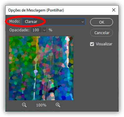 Alterando o modo de mesclagem do segundo filtro Pontilhar para Clarear.