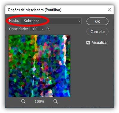 Alterando o modo de mesclagem do terceiro filtro Pontilhar para Sobrepor.
