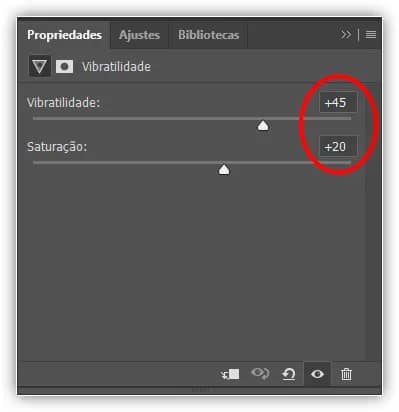 Aumentando a saturação da cor com os controles deslizantes de ajuste de Vibração.
