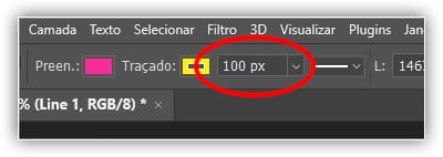 Alterando o tamanho do traço para definir a espessura da linha.