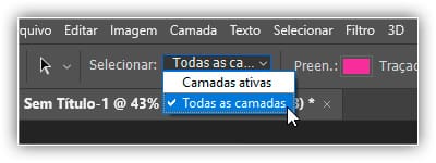 Alterando a seleção para todas as camadas na barra de opções.