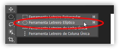 Selecionando a Ferramenta Letreiro Elíptico na paleta Ferramentas.