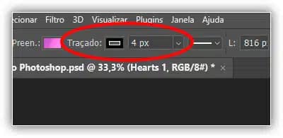 O preenchimento e o traçado de uma forma mesclada podem ser alterados na barra de opções.