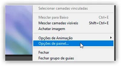 Escolhendo "Opções do painel" no menu do painel Camadas.