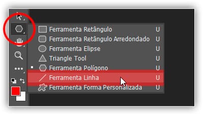 Selecionando a ferramenta Linha.