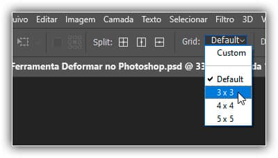 Escolhendo um dos três tamanhos de grade Deformar predefinidos.