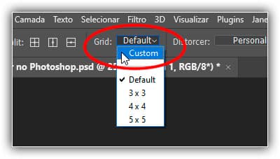 Configurando a grade como "Personalizada".