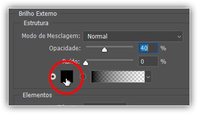 Clicando na amostra de cores.