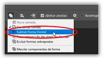 Escolhendo o comando Subtrair forma frontal.